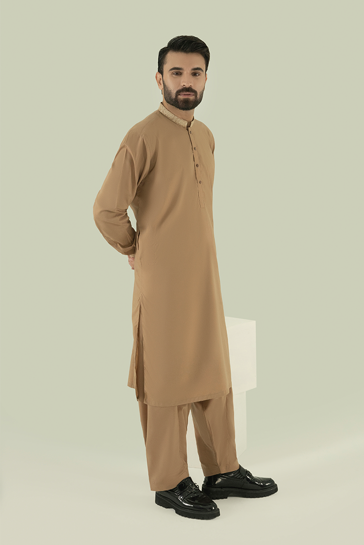Wash & Wear | Brown Ban Kameez Shalwar
