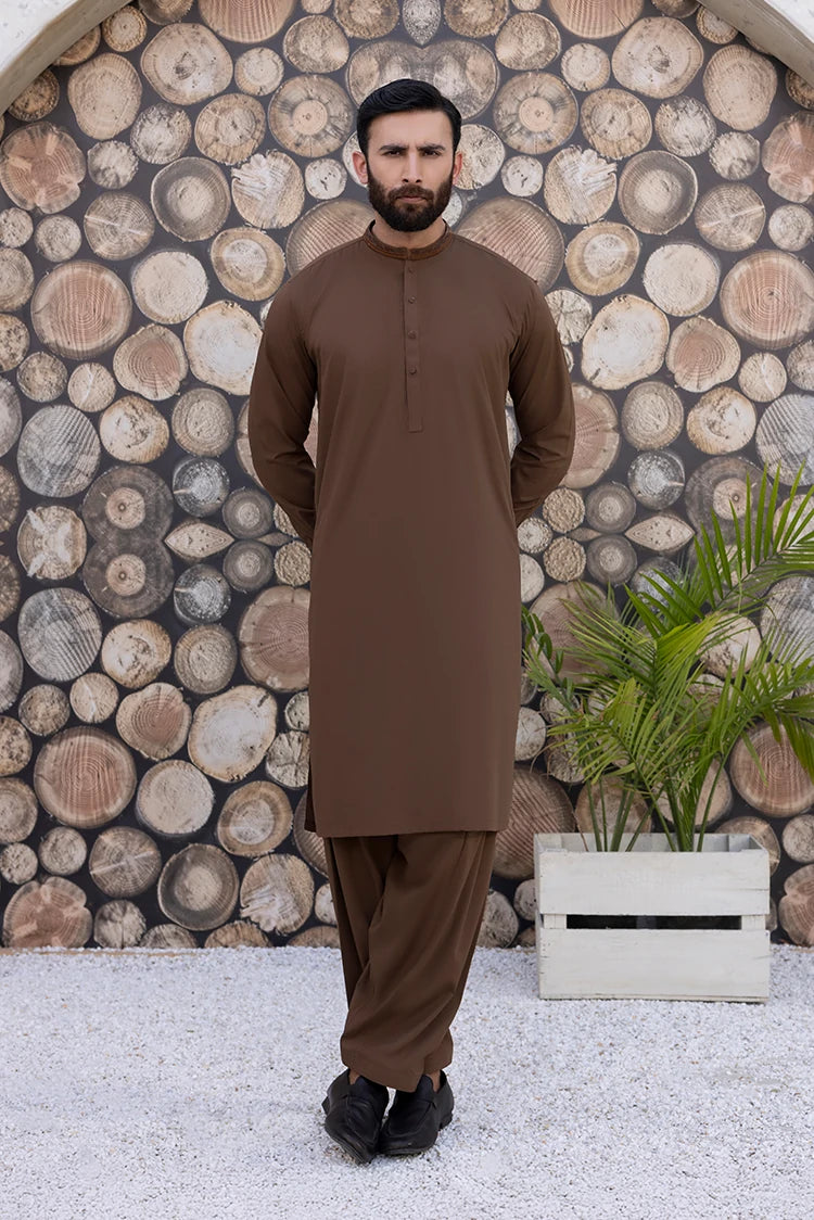 Wash & Wear | Dark Brown Ban Shalwar Kameez