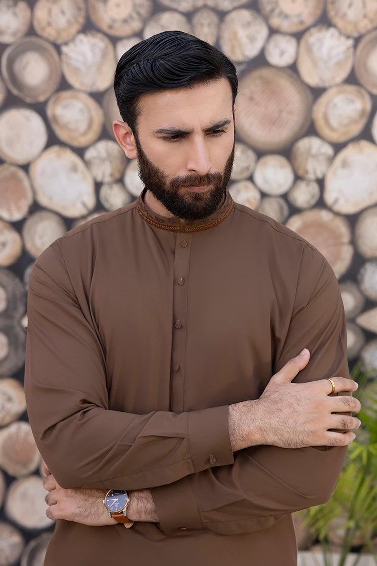Wash & Wear | Dark Brown Ban Shalwar Kameez