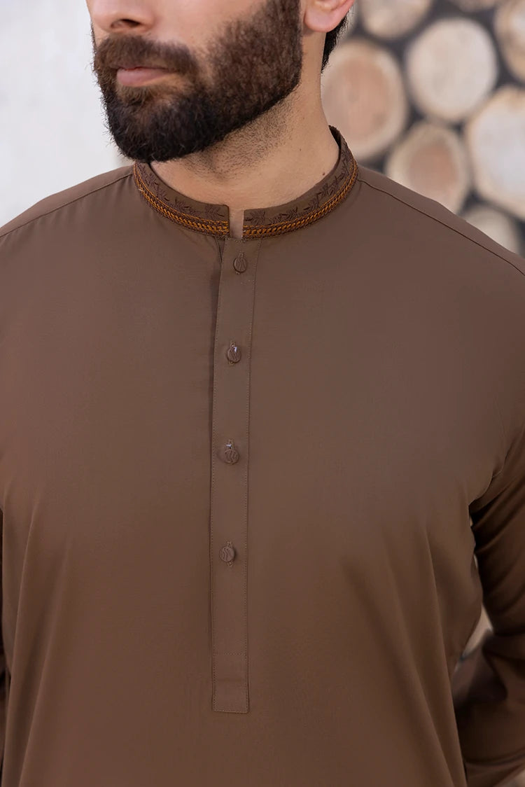 Wash & Wear | Dark Brown Ban Shalwar Kameez