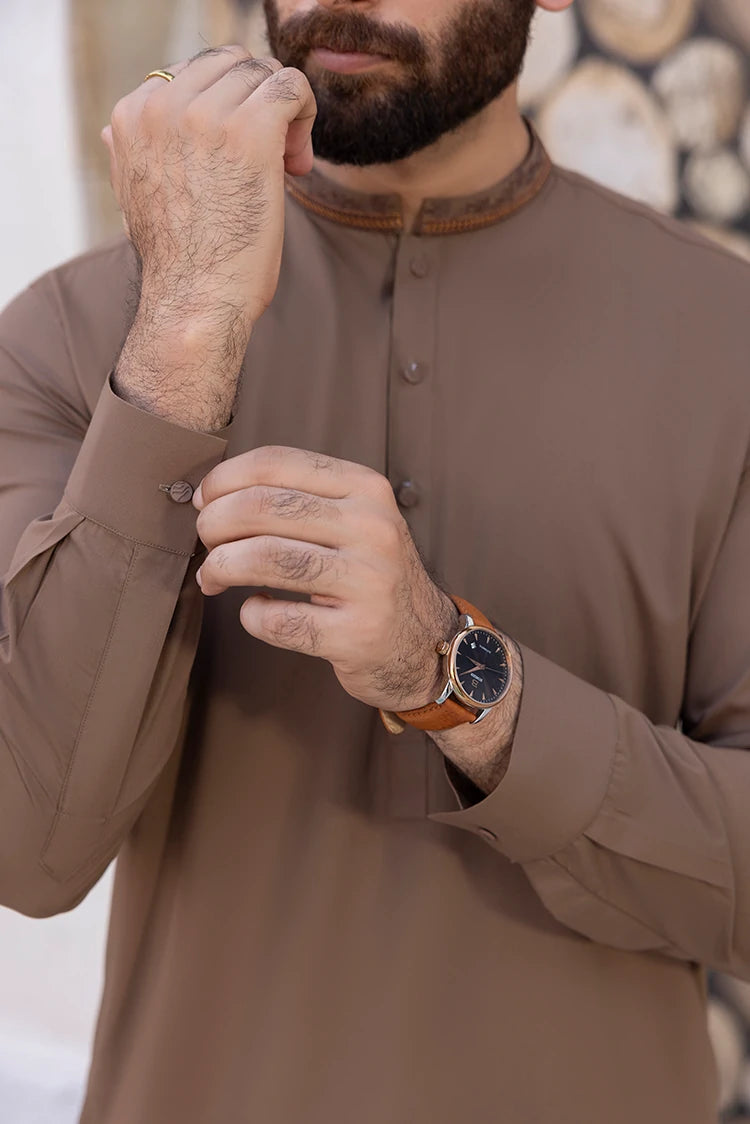Wash & Wear | Dark Brown Ban Shalwar Kameez