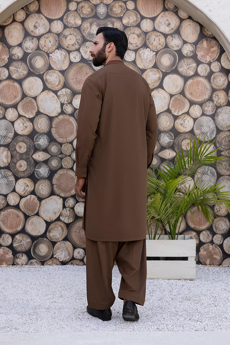 Wash & Wear | Dark Brown Ban Shalwar Kameez