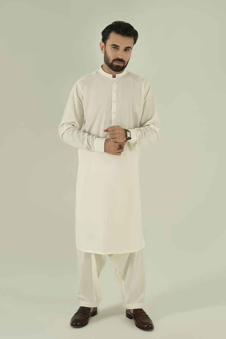 Wash & Wear | Off White Ban Kameez Shalwar