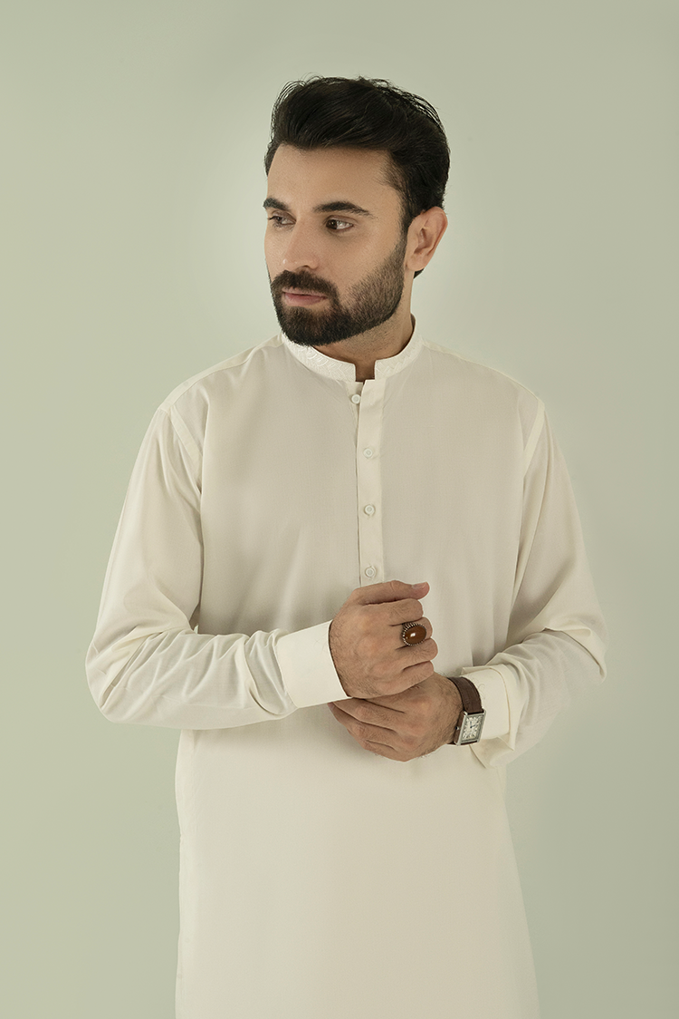 Wash & Wear | Off White Ban Kameez Shalwar