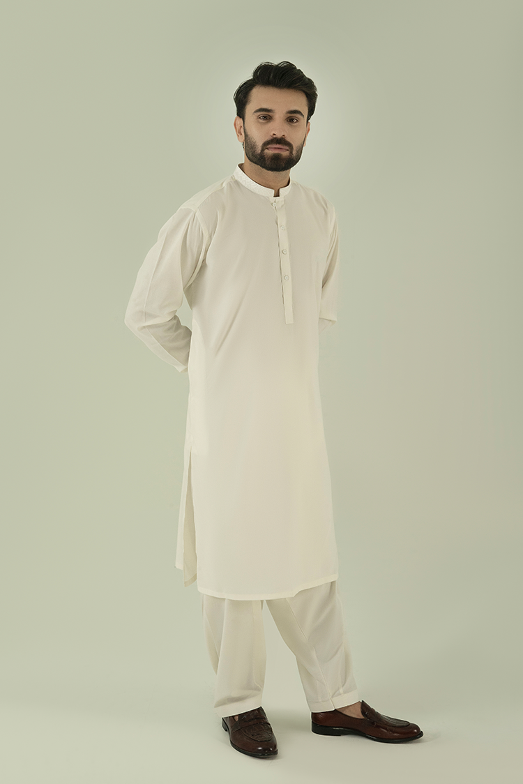 Wash & Wear | Off White Ban Kameez Shalwar