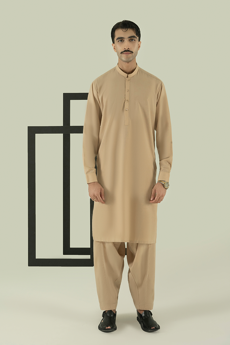 Wash & Wear | Light Brown Ban Kameez Shalwar