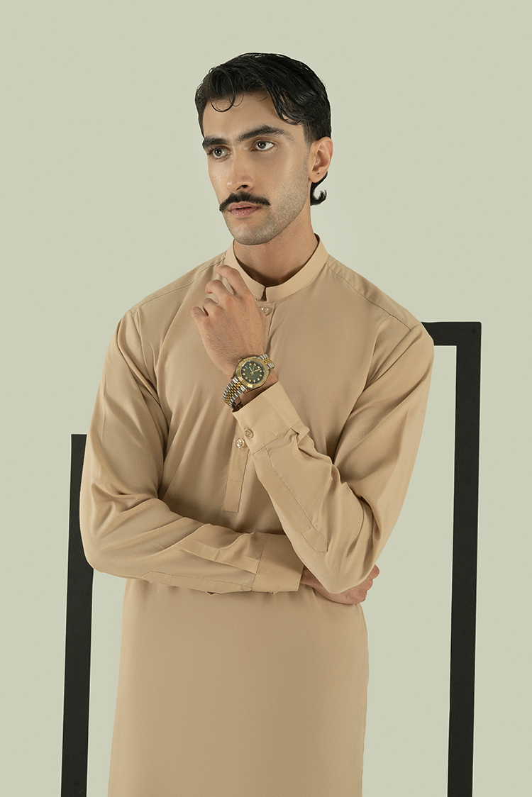 Wash & Wear | Light Brown Ban Kameez Shalwar