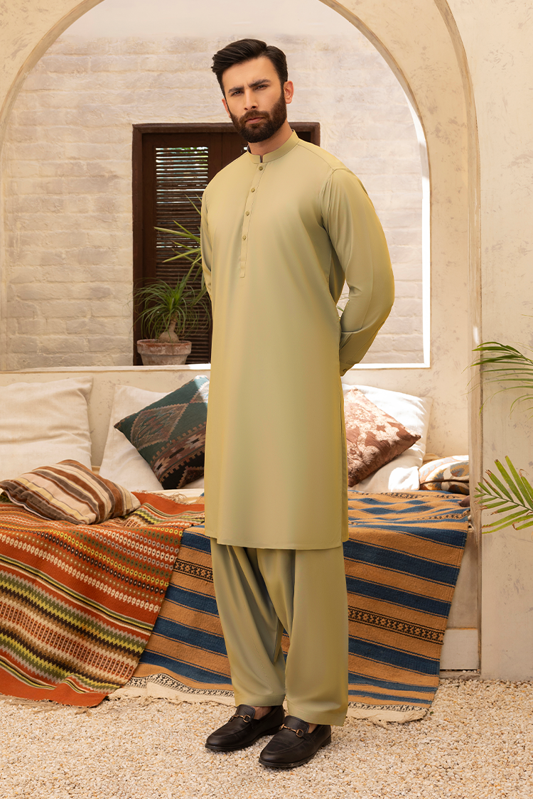 Wash & Wear | Light Green Ban Shalwar Kameez