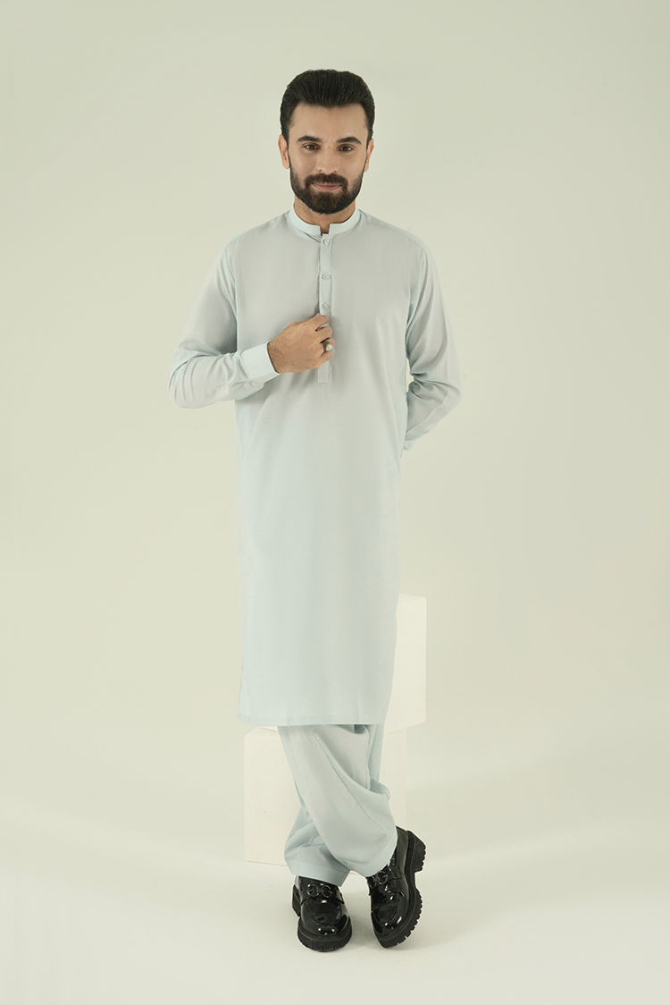 Wash & Wear | Light Blue Collar Kameez Shalwar