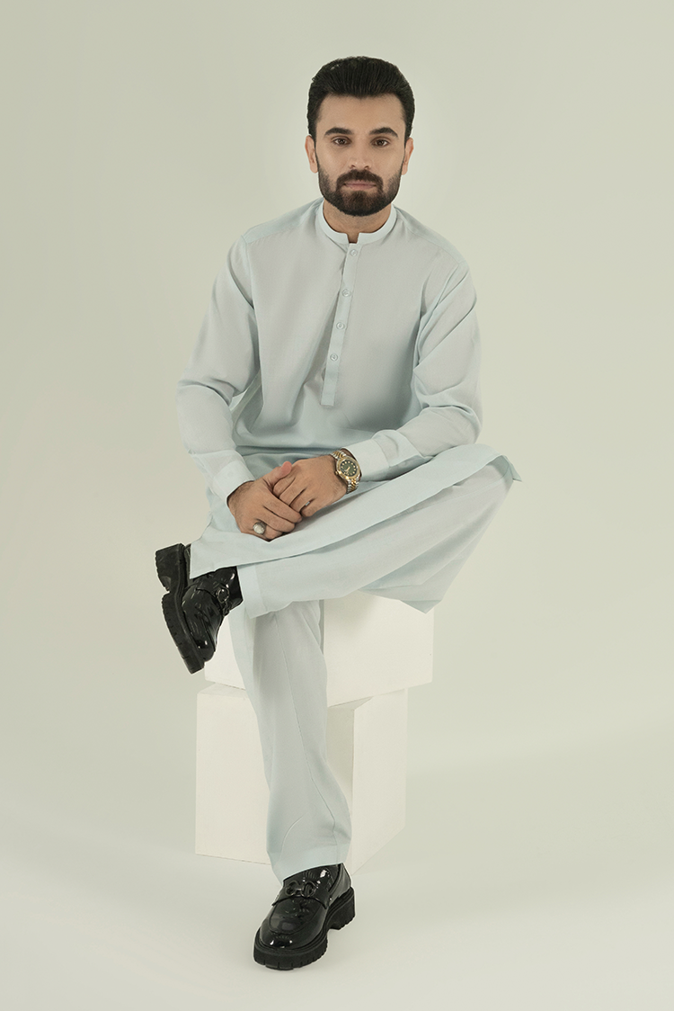 Wash & Wear | Light Blue Collar Kameez Shalwar