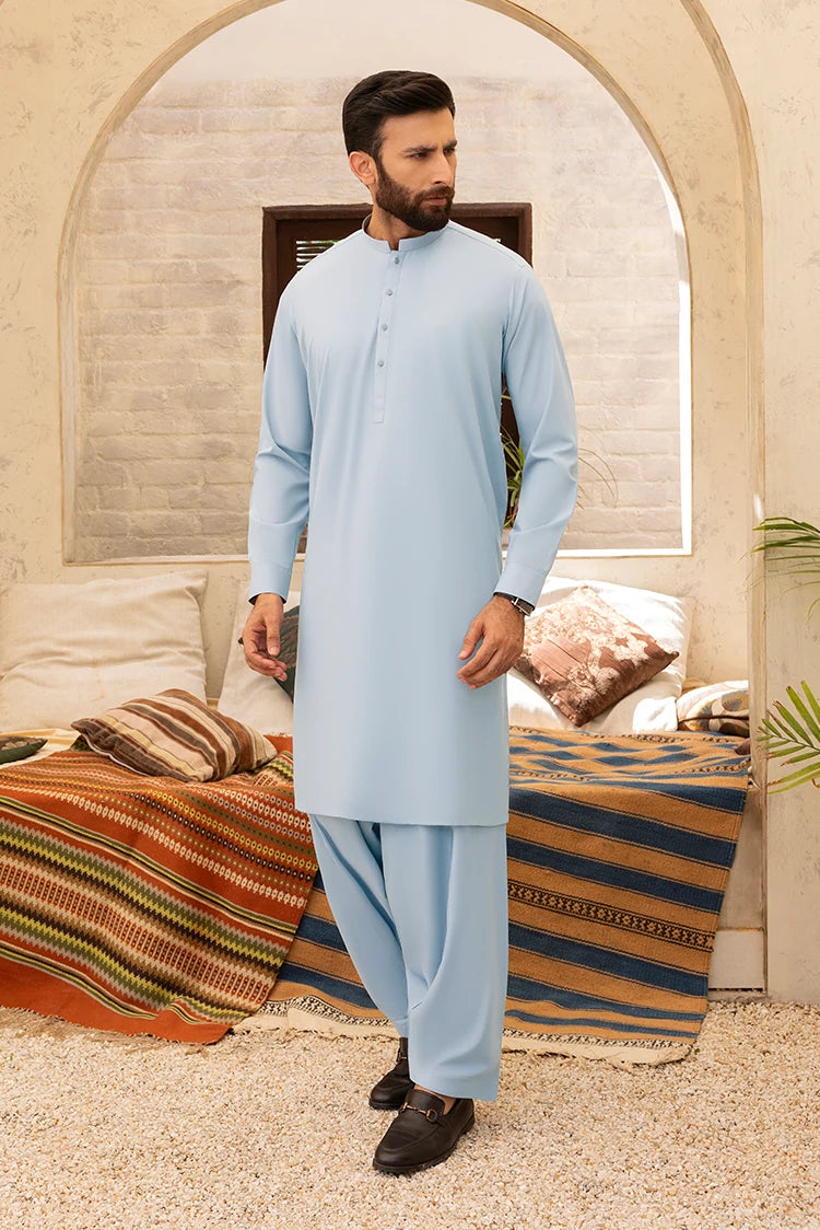 Wash & Wear | Sky Blue Ban Shalwar Kameez
