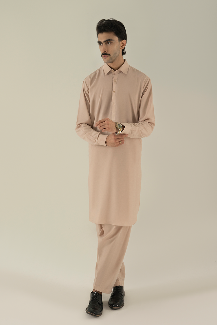 Wash & Wear | Beige Collar Kameez Shalwar