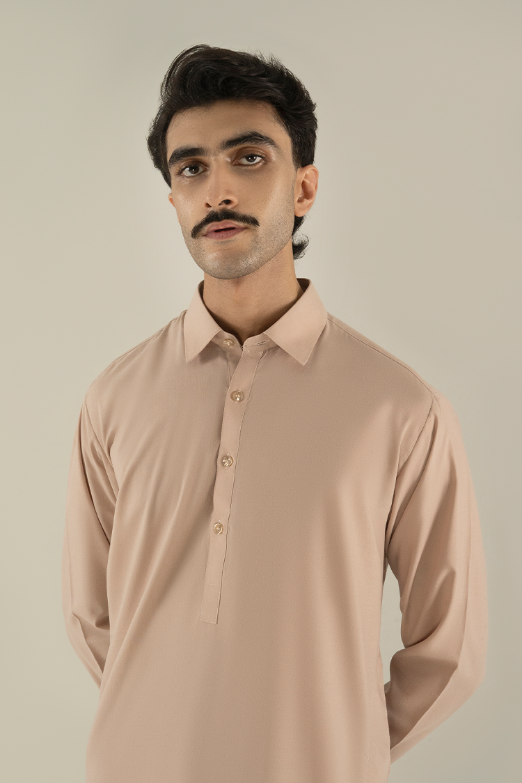 Wash & Wear | Beige Collar Kameez Shalwar