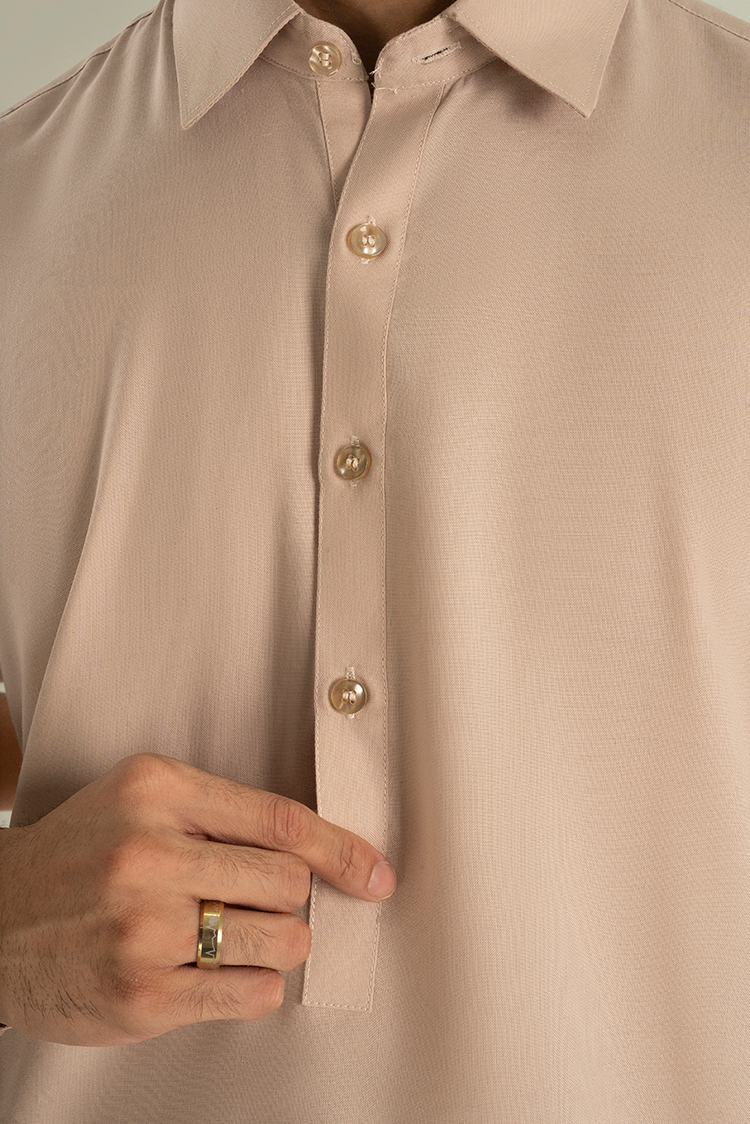 Wash & Wear | Beige Collar Kameez Shalwar
