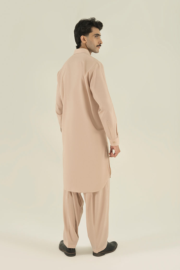Wash & Wear | Beige Collar Kameez Shalwar