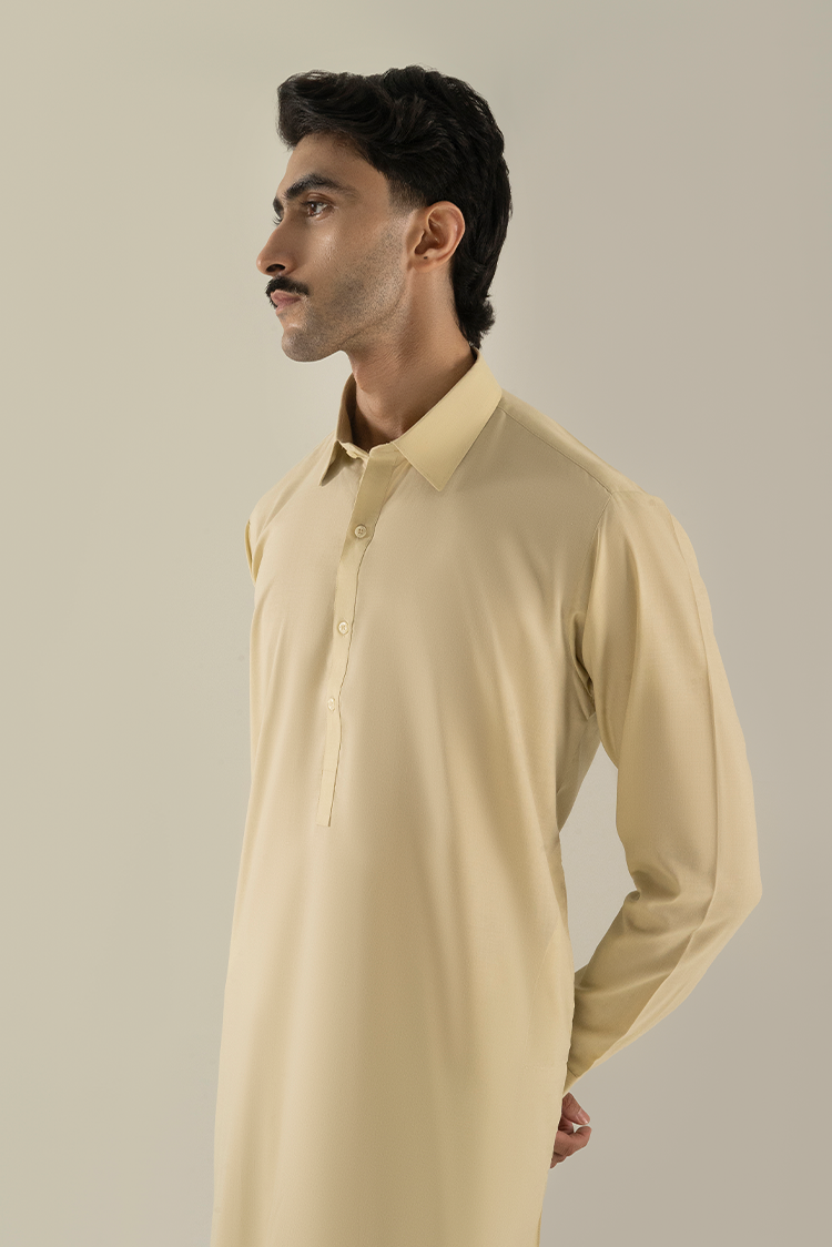 Wash & Wear | Cream Collar Kameez Shalwar