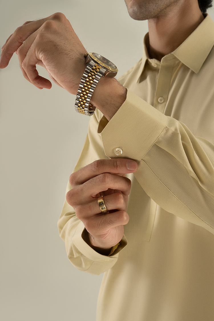 Wash & Wear | Cream Collar Kameez Shalwar