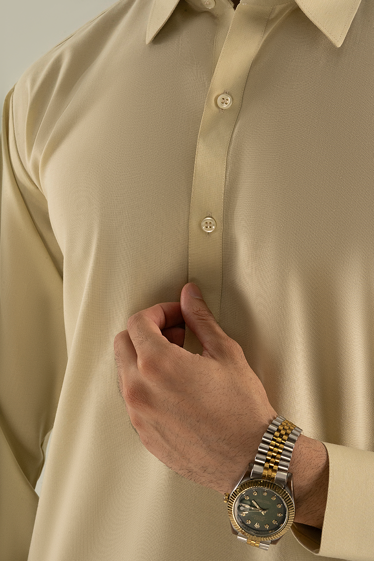 Wash & Wear | Cream Collar Kameez Shalwar