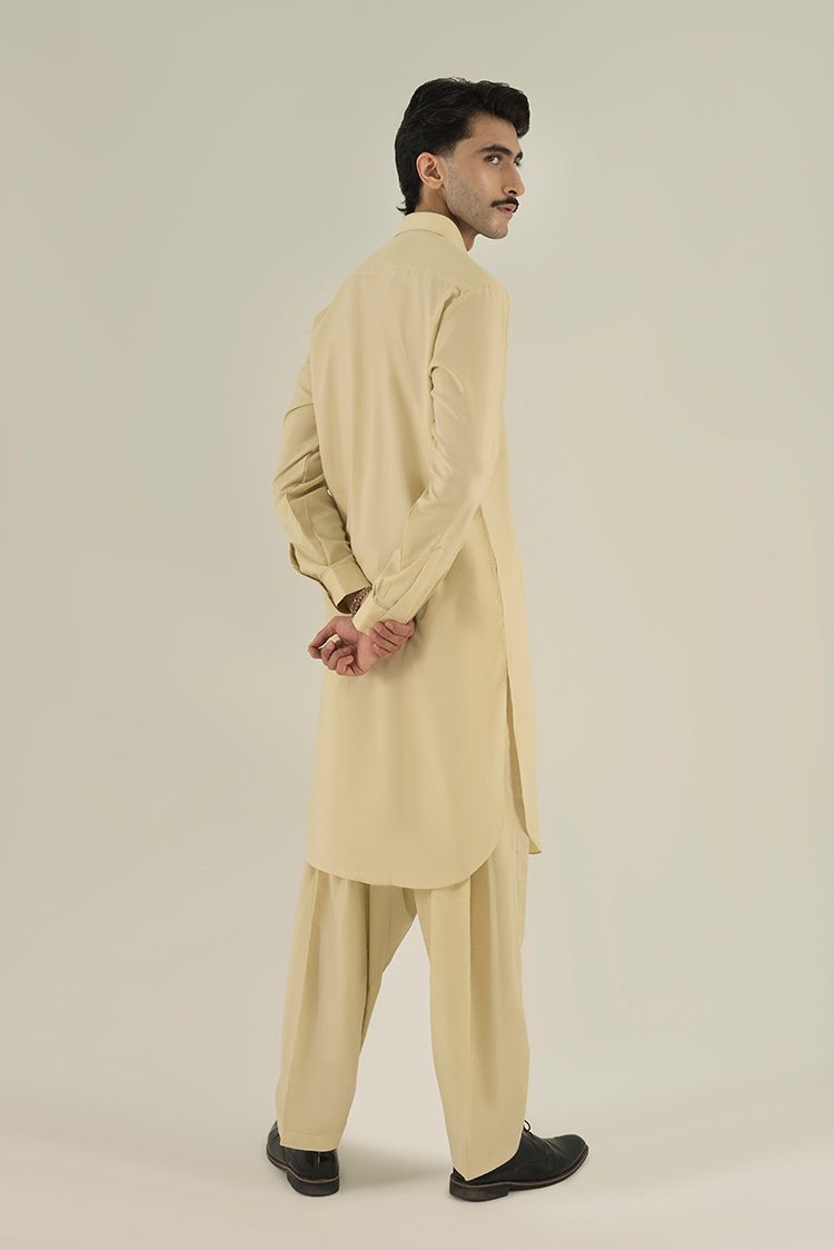 Wash & Wear | Cream Collar Kameez Shalwar