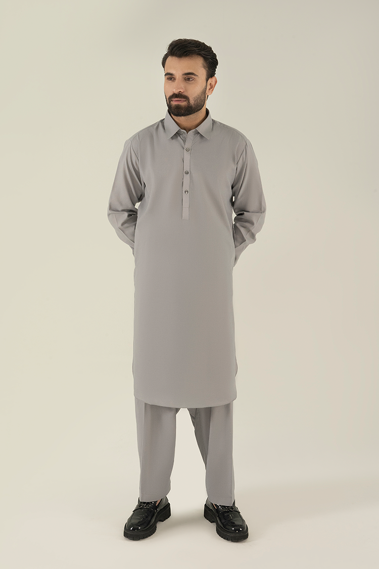 Wash & Wear | Grey Collar Kameez Shalwar