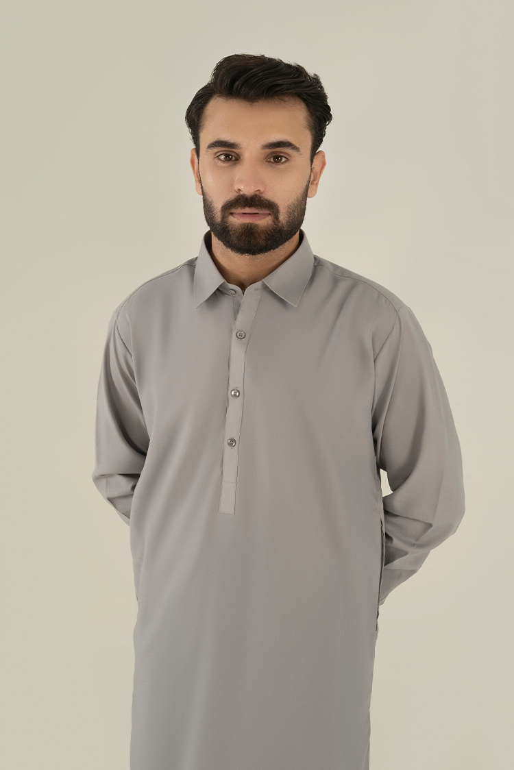 Wash & Wear | Grey Collar Kameez Shalwar