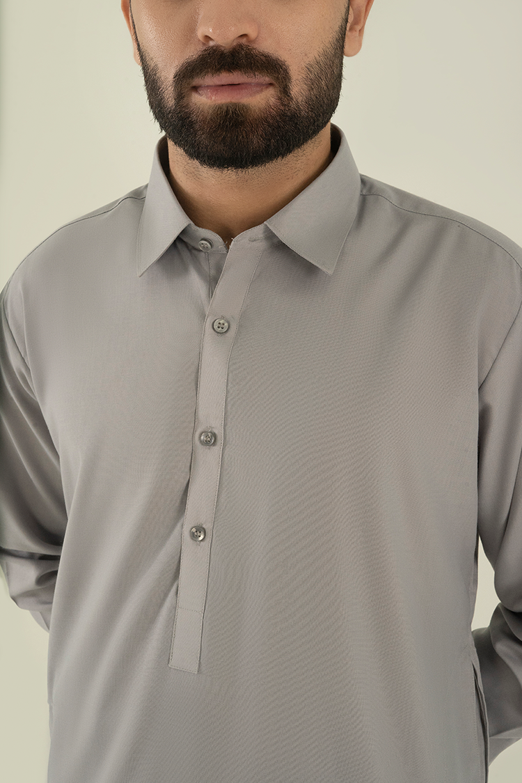 Wash & Wear | Grey Collar Kameez Shalwar