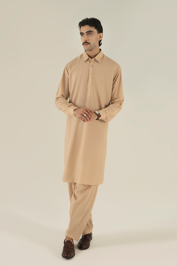 Wash & Wear | Light Brown Ban Kameez Shalwar