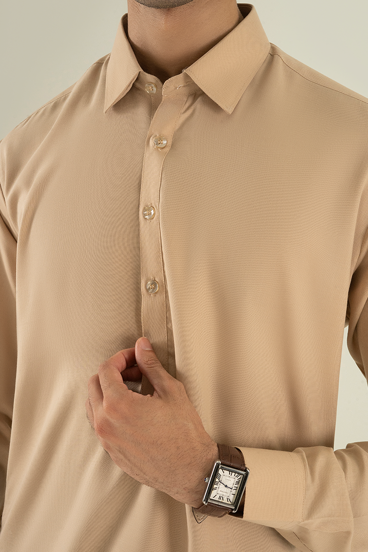 Wash & Wear | Light Brown Ban Kameez Shalwar