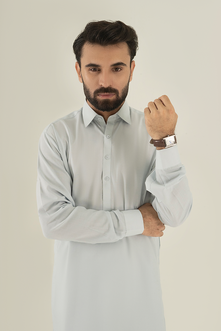 Wash & Wear | Light Blue Collar Kameez Shalwar