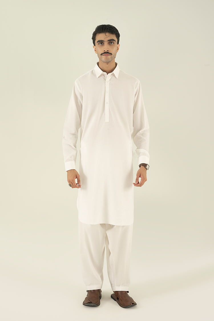 Wash & Wear | Off White Collar Kameez Shalwar