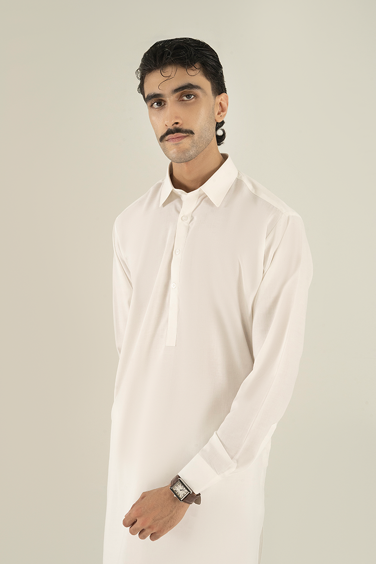 Wash & Wear | Off White Collar Kameez Shalwar