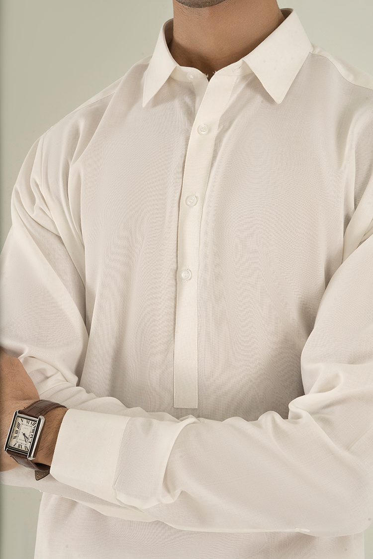 Wash & Wear | Off White Collar Kameez Shalwar