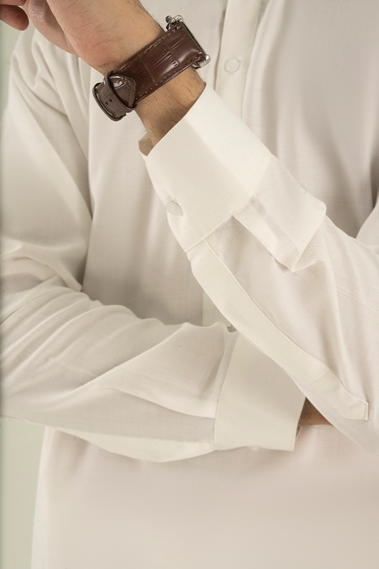 Wash & Wear | Off White Collar Kameez Shalwar