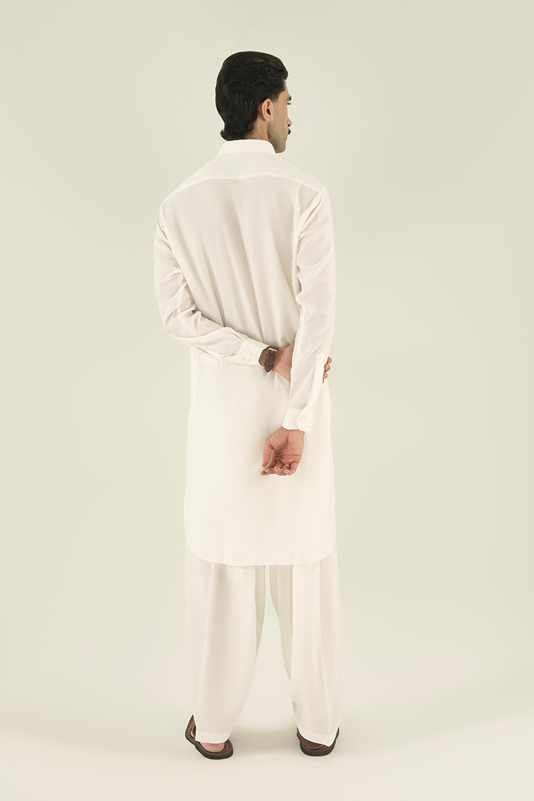 Wash & Wear | Off White Collar Kameez Shalwar