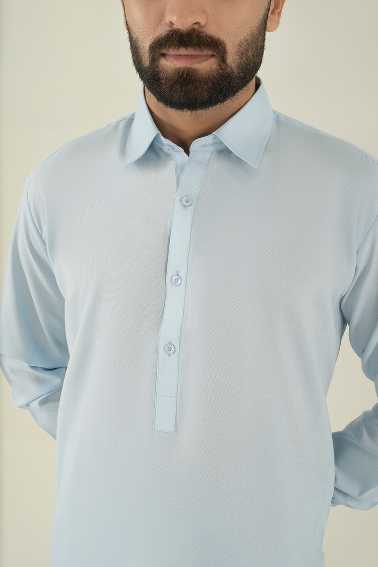 Wash & Wear | Sky Blue Collar Kameez Shalwar