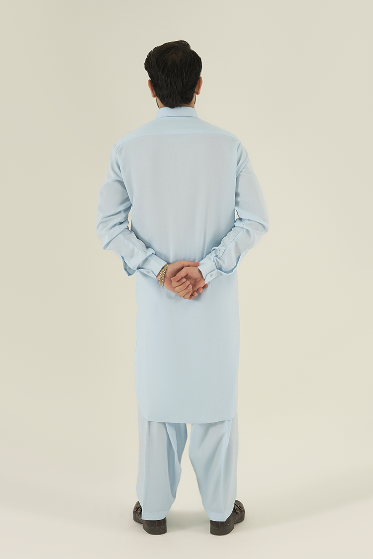 Wash & Wear | Sky Blue Collar Kameez Shalwar