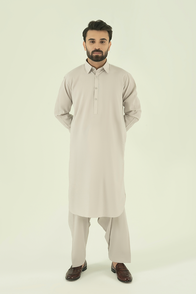 Wash & Wear | Silver Collar Kameez Shalwar