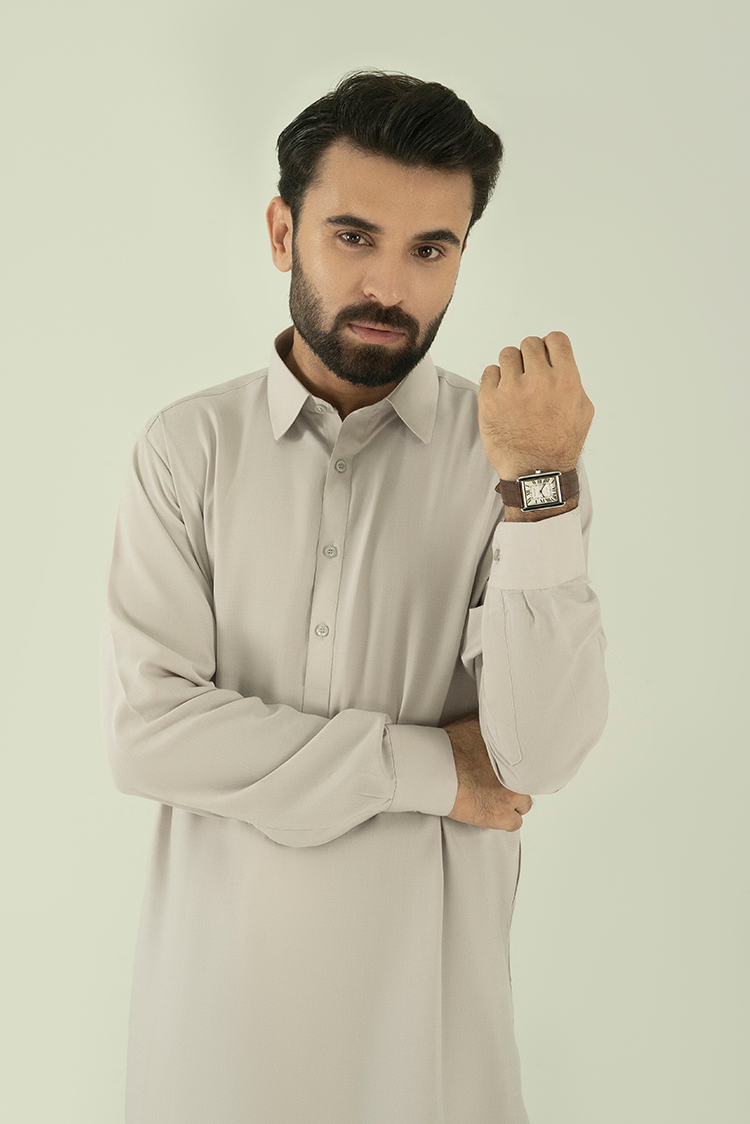 Wash & Wear | Silver Collar Kameez Shalwar