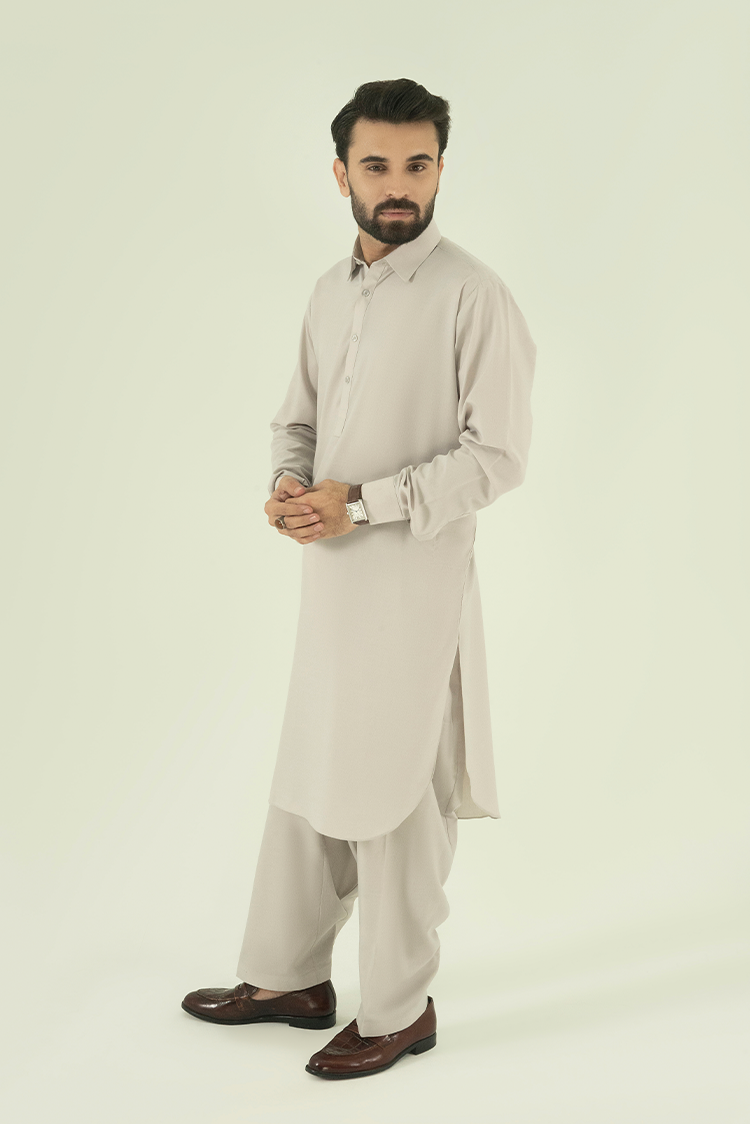 Wash & Wear | Silver Collar Kameez Shalwar