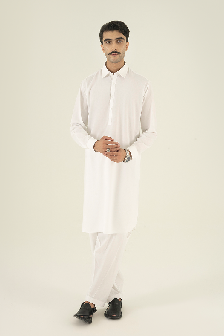 Wash & Wear | White Collar Kameez Shalwar