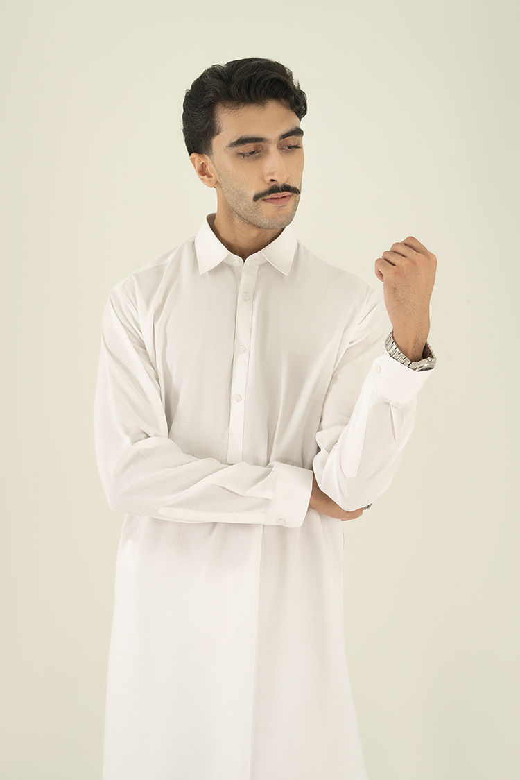 Wash & Wear | White Collar Kameez Shalwar
