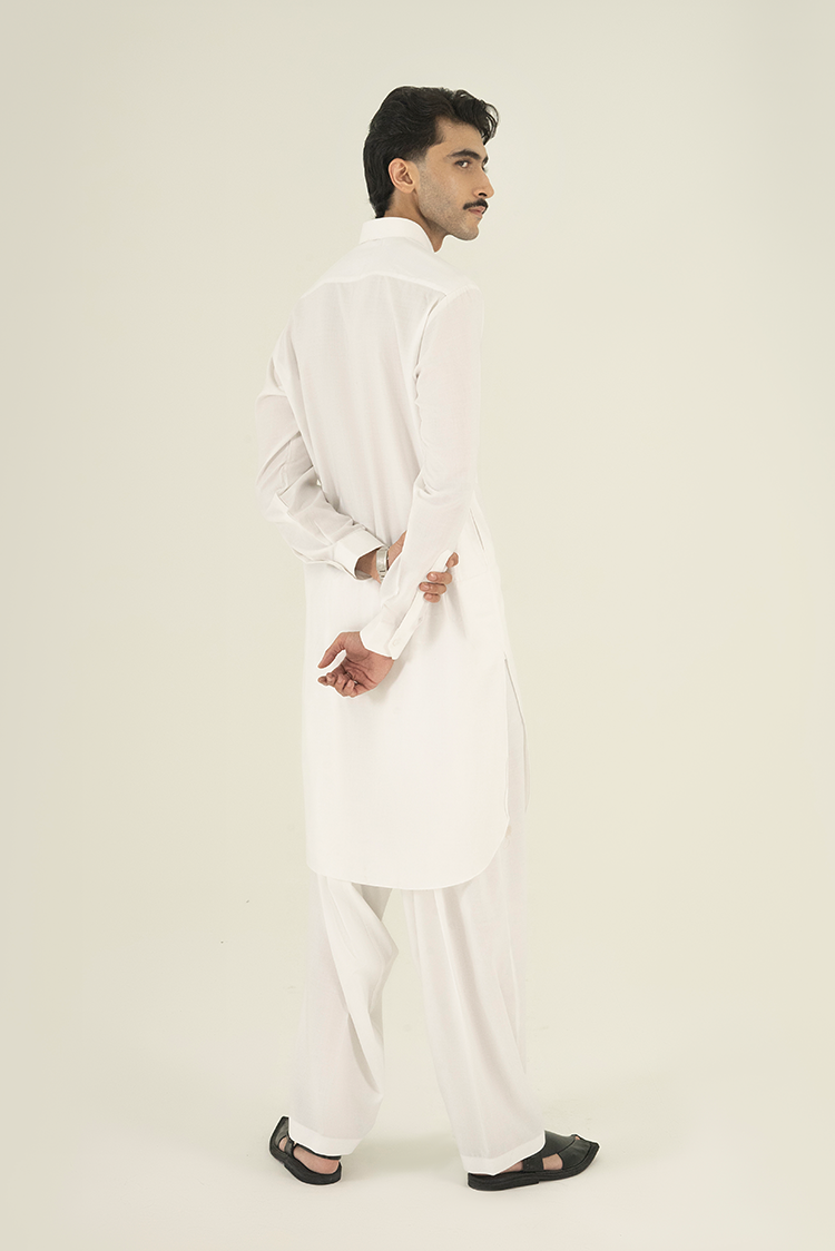 Wash & Wear | White Collar Kameez Shalwar