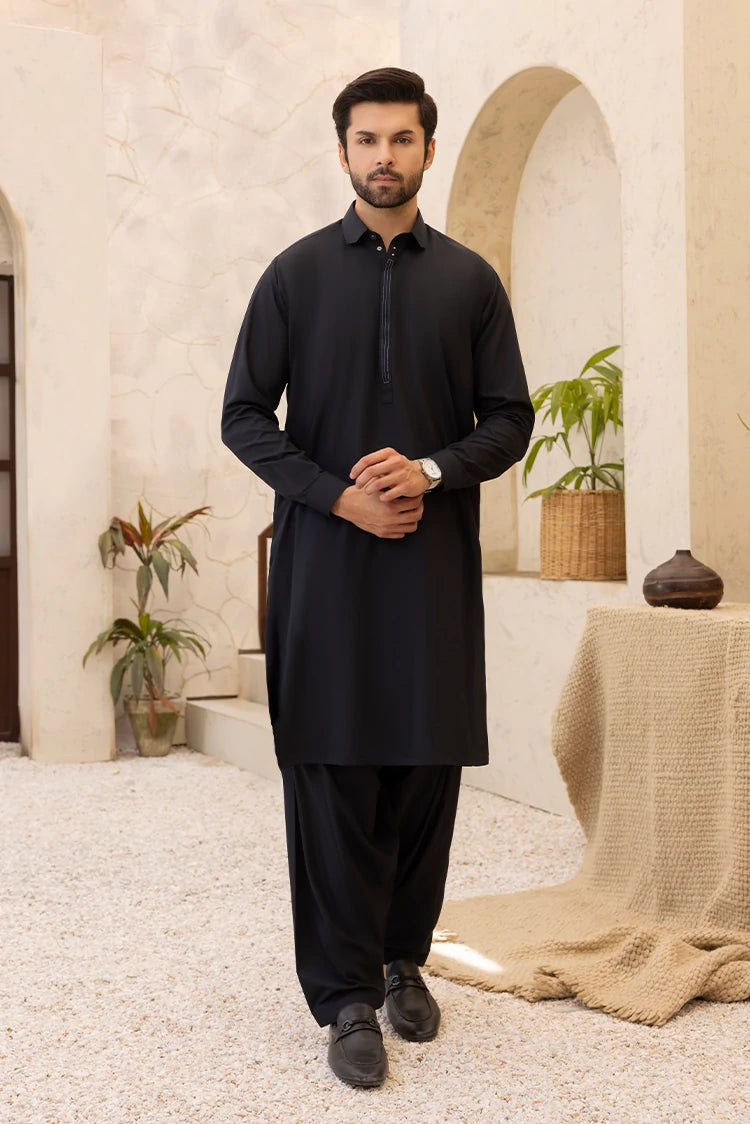 Wash & Wear | Black Collar Shalwar kameez
