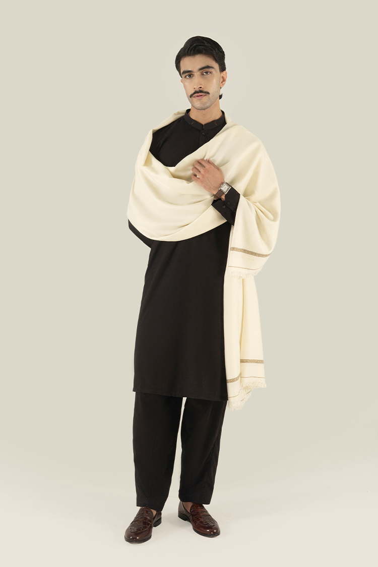 Off White Wool Blend Shawl