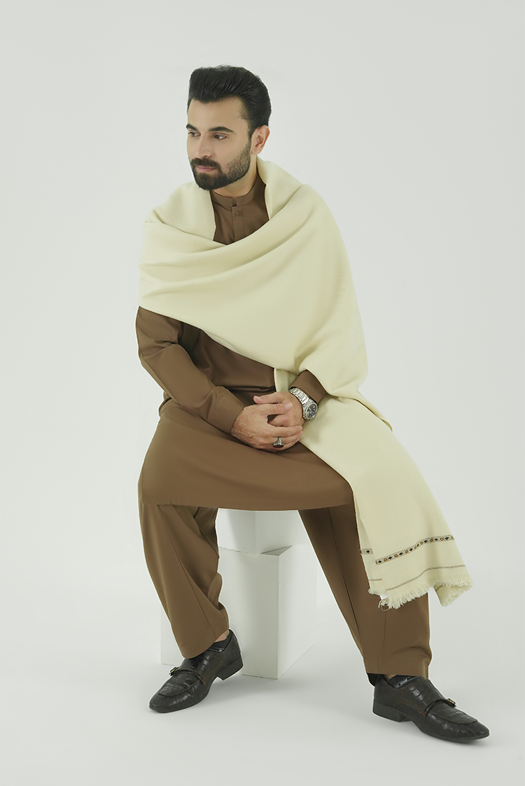 Off White Wool Blend Shawl