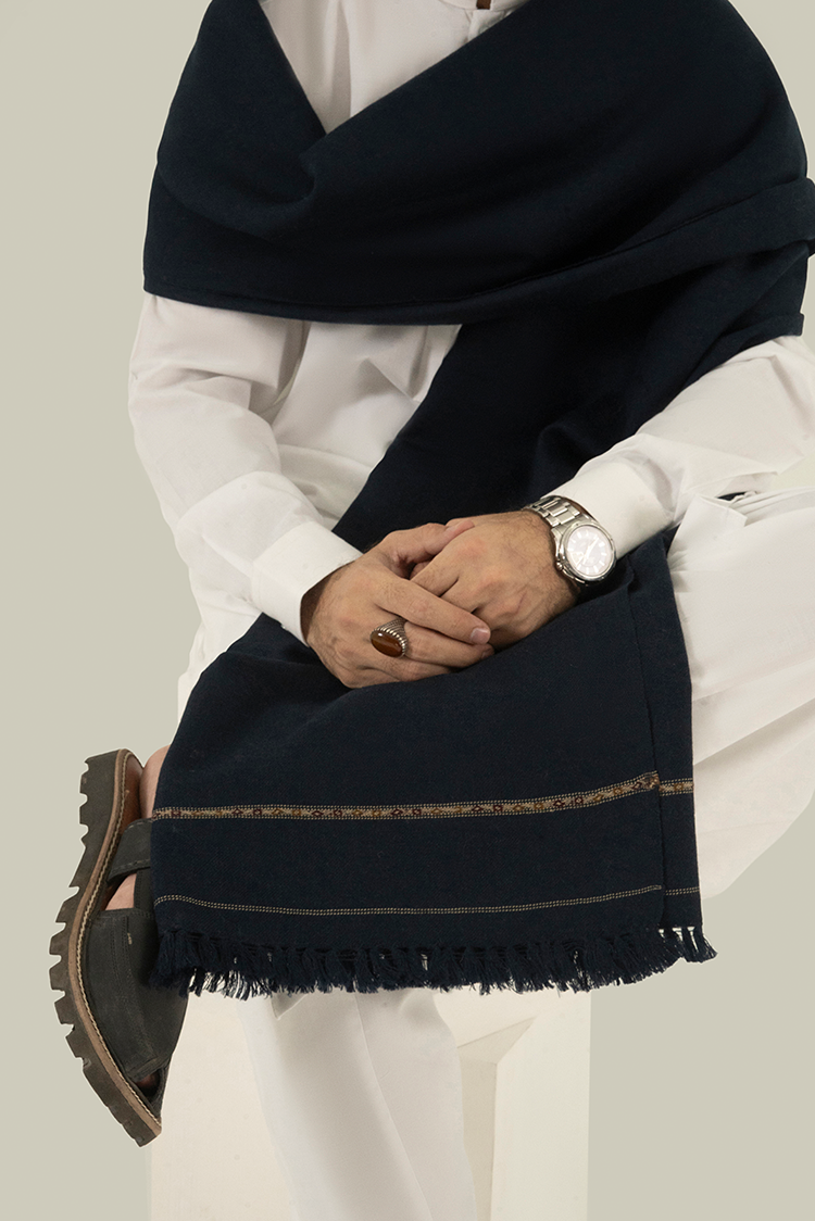 Navy Wool Blend Shawl