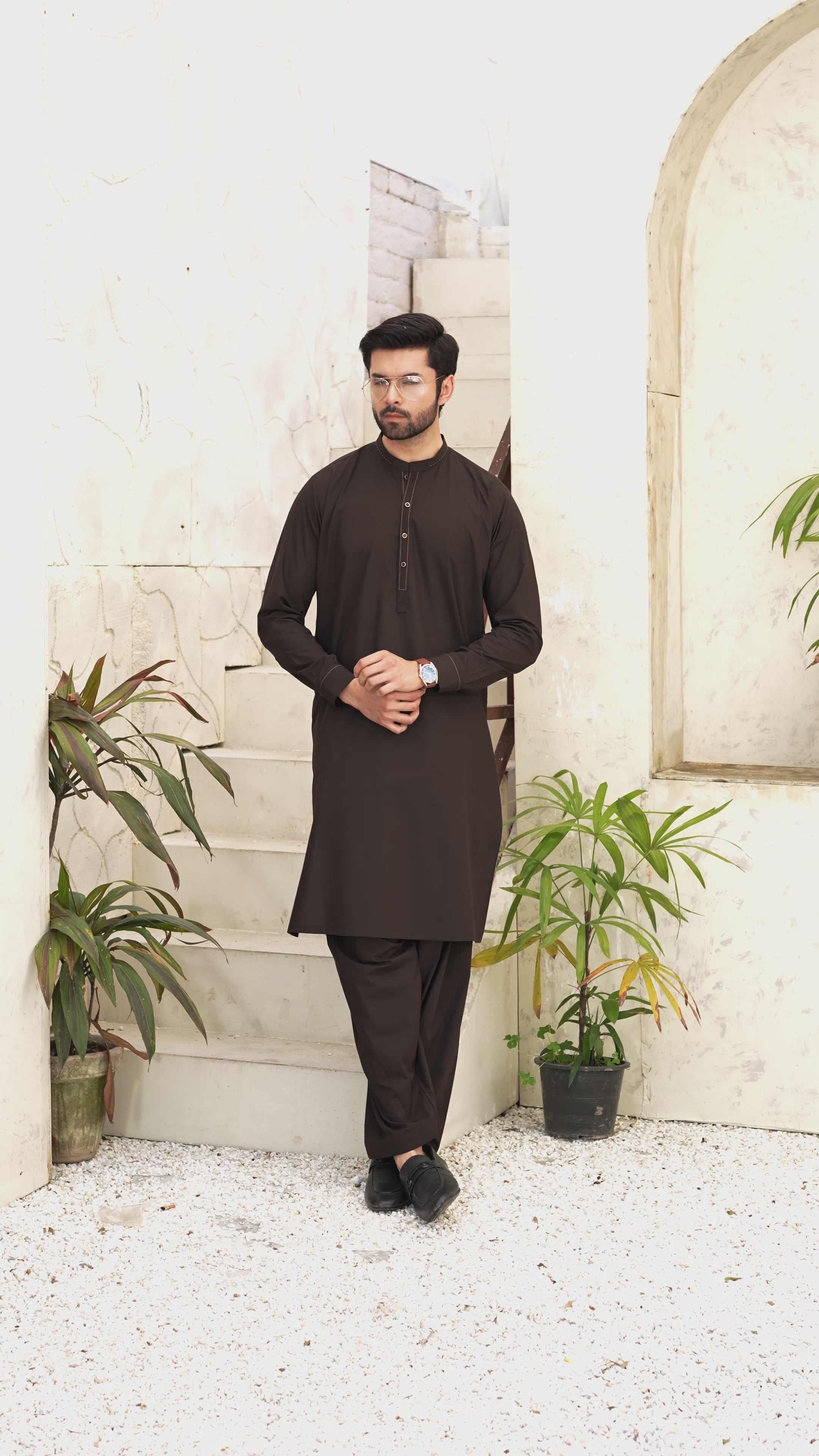 Wash & Wear | Dark Brown Ban Shalwar Kameez